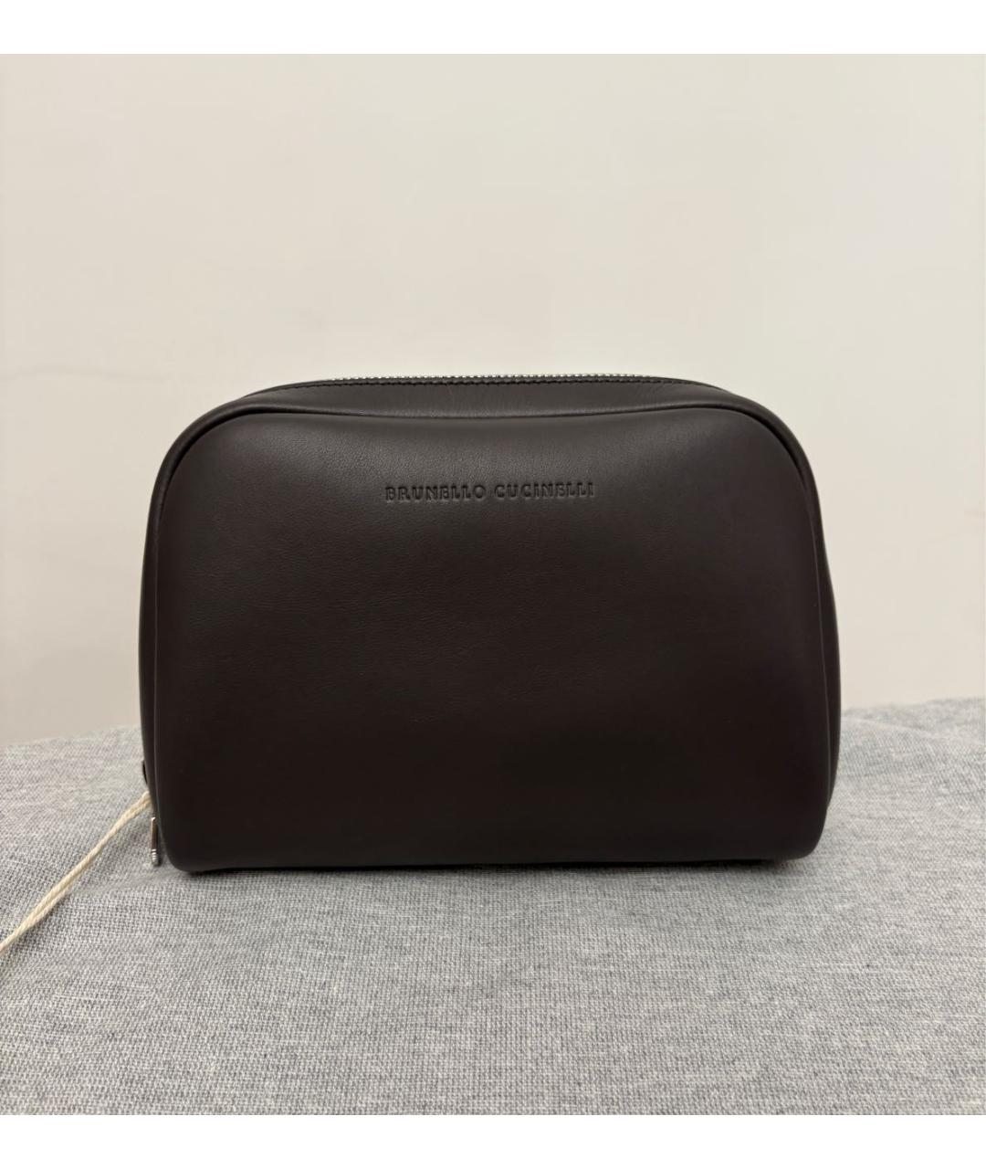 BRUNELLO CUCINELLI Черная кожаная барсетка, фото 9