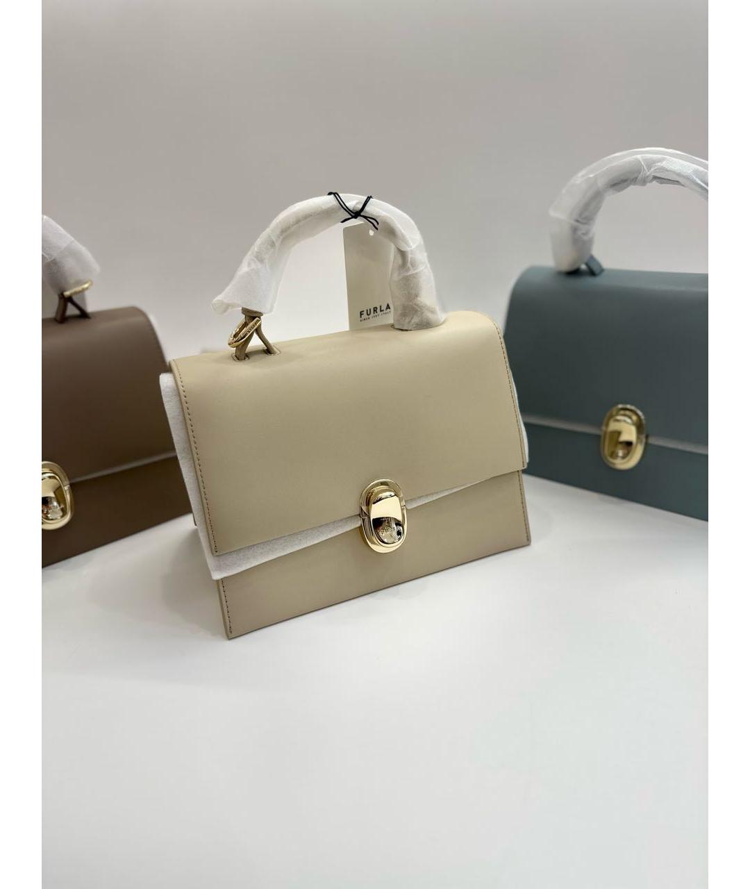 FURLA Голубая кожаная сумка с короткими ручками, фото 7
