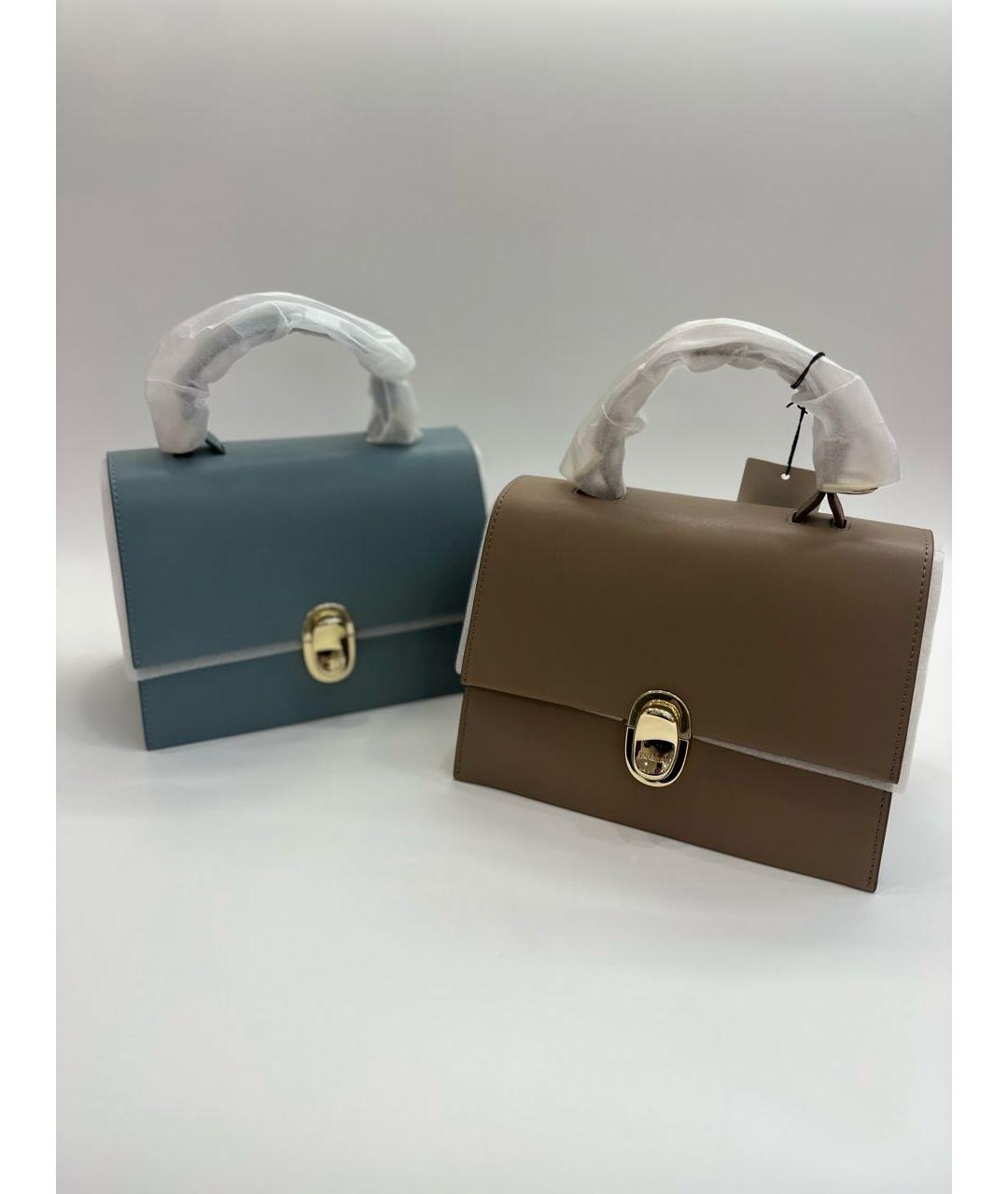 FURLA Голубая кожаная сумка с короткими ручками, фото 6