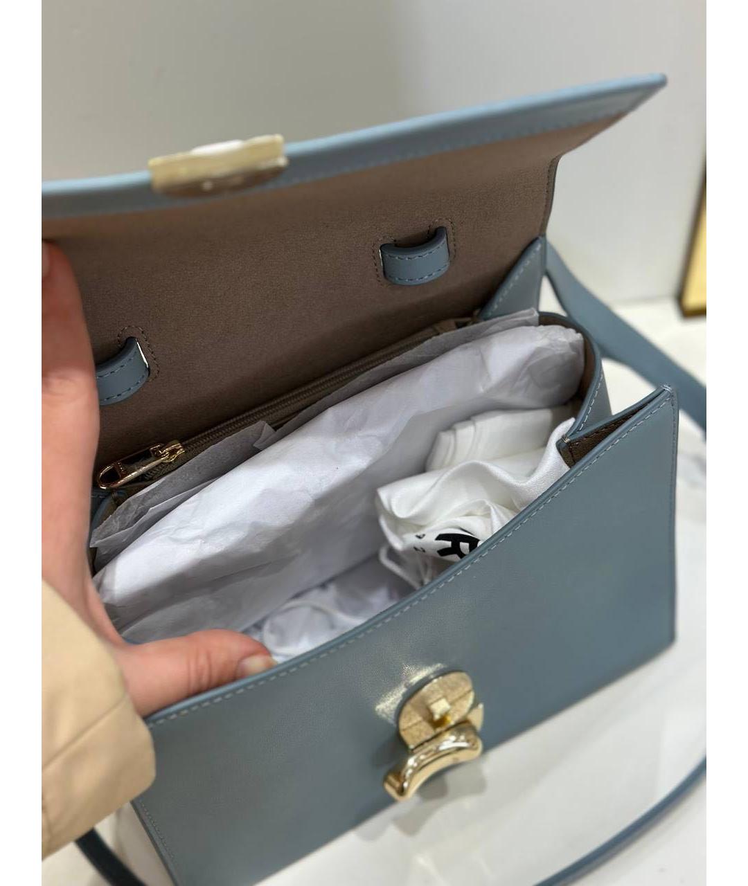 FURLA Голубая кожаная сумка с короткими ручками, фото 4