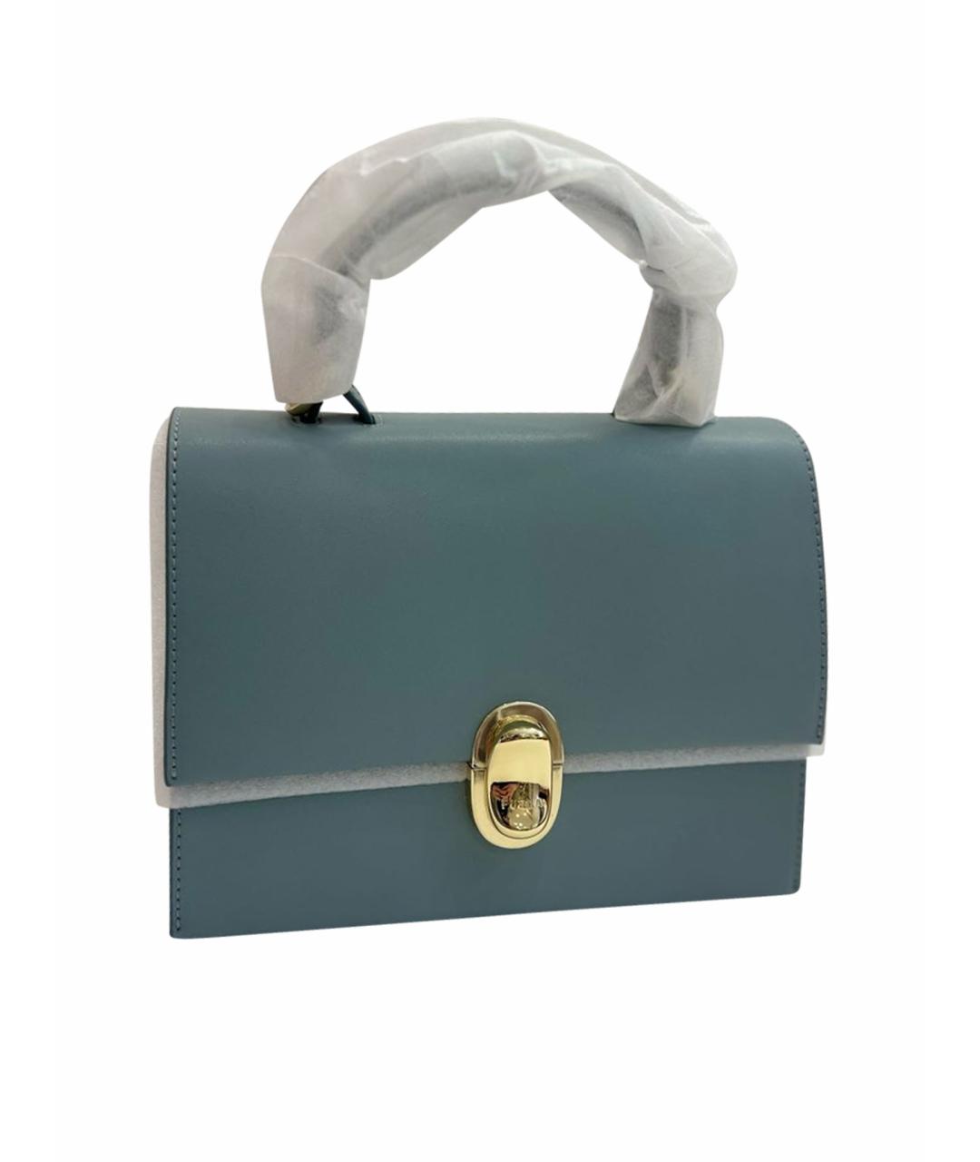 FURLA Голубая кожаная сумка с короткими ручками, фото 1