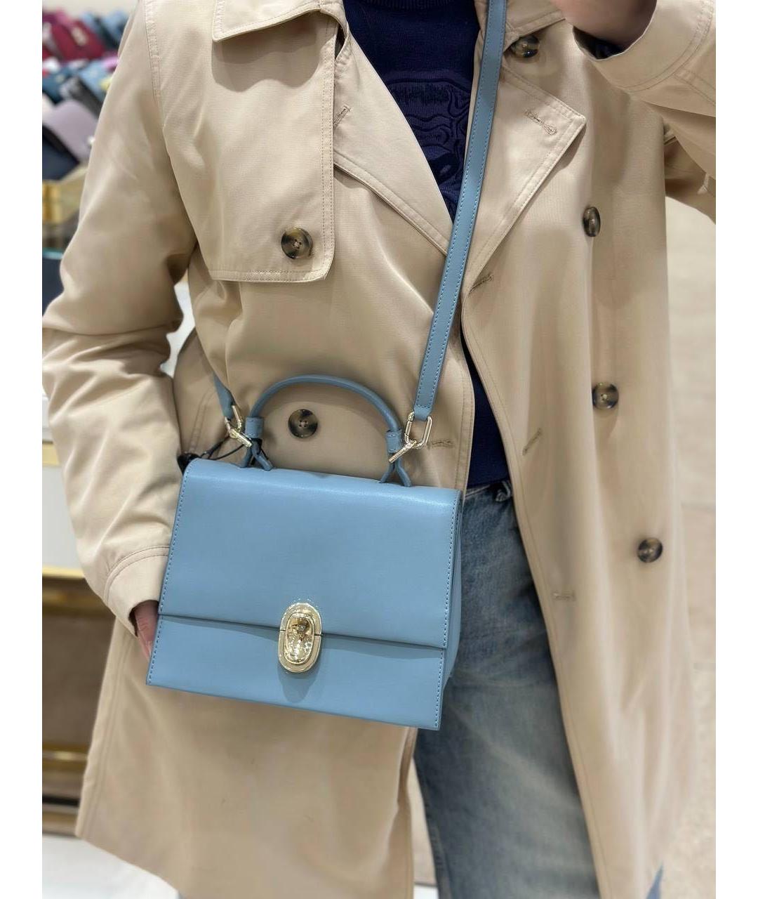 FURLA Голубая кожаная сумка с короткими ручками, фото 5