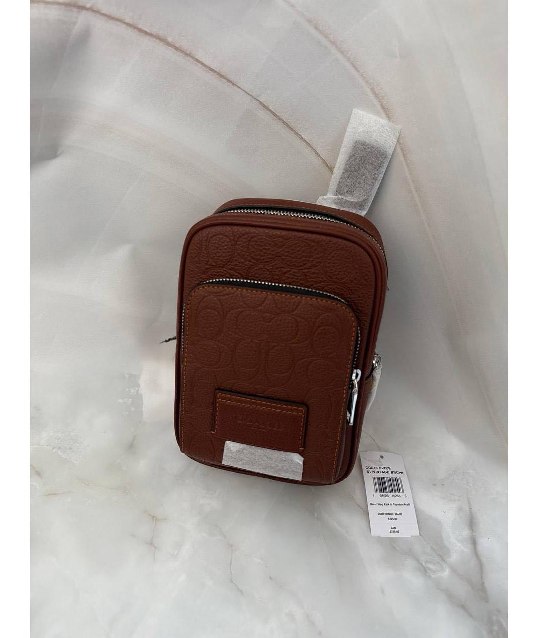 COACH Коричневая кожаная сумка на плечо, фото 3