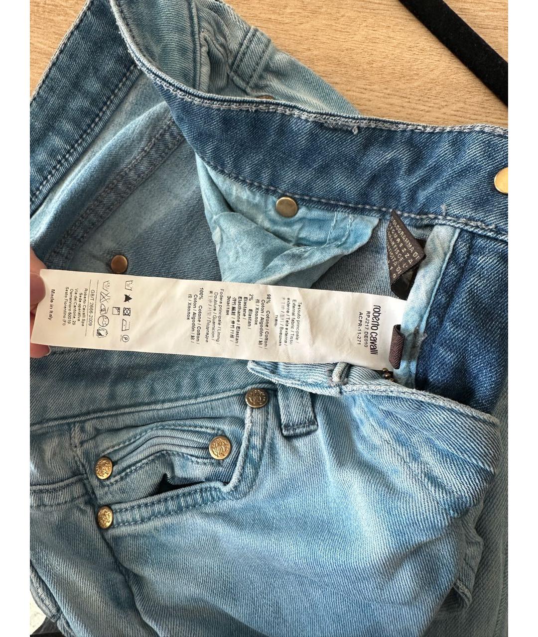 ROBERTO CAVALLI Голубые хлопковые прямые джинсы, фото 6