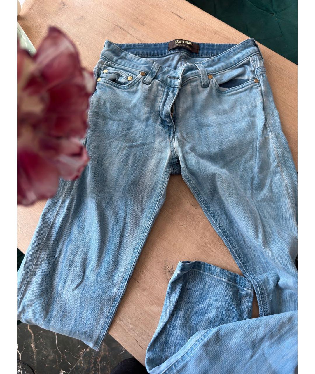 ROBERTO CAVALLI Голубые хлопковые прямые джинсы, фото 2