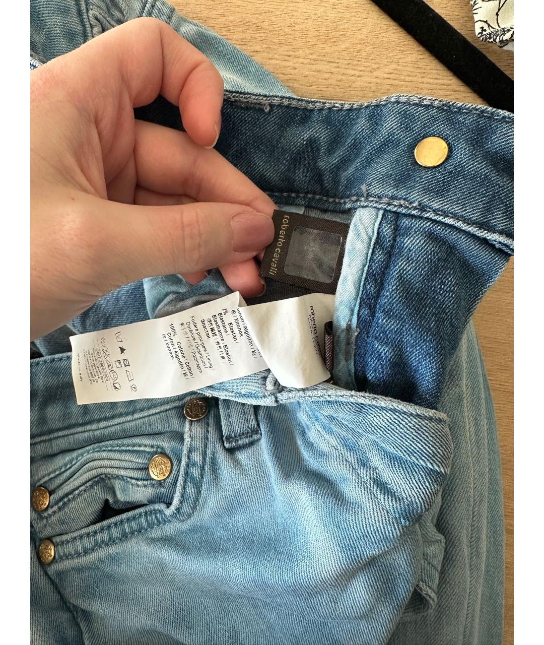 ROBERTO CAVALLI Голубые хлопковые прямые джинсы, фото 7