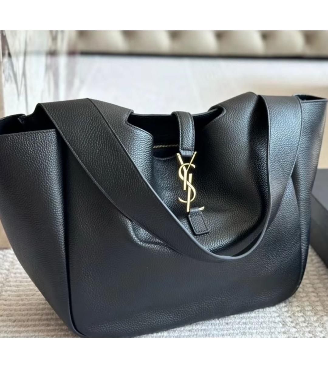 SAINT LAURENT Черная кожаная сумка тоут, фото 7