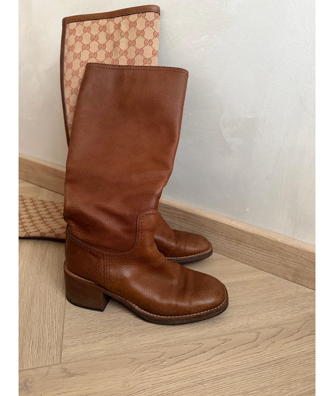 GUCCI Коричневые кожаные сапоги, фото 3