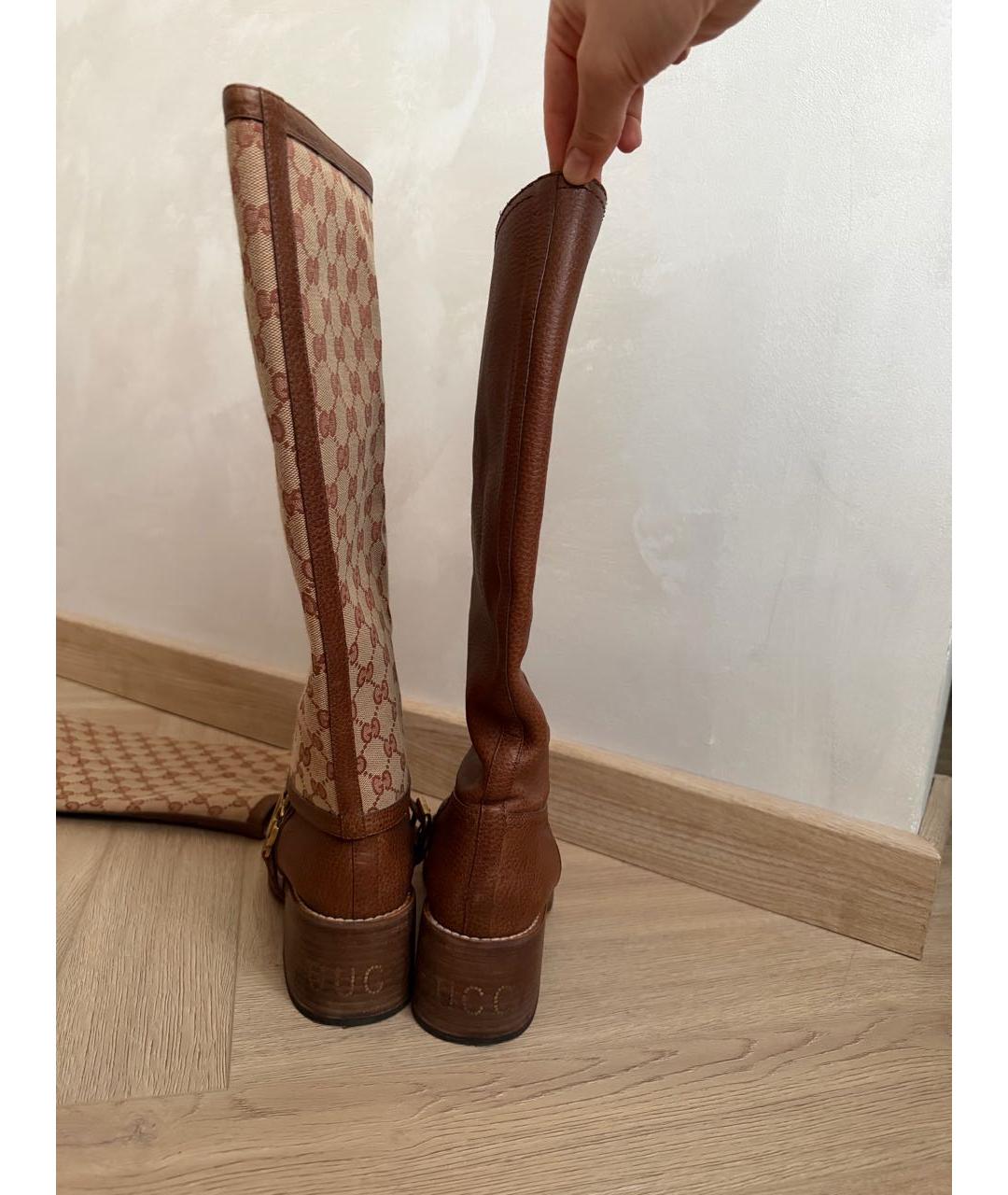 GUCCI Коричневые кожаные сапоги, фото 2