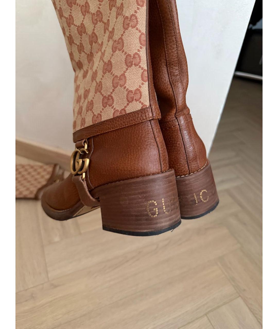 GUCCI Коричневые кожаные сапоги, фото 4