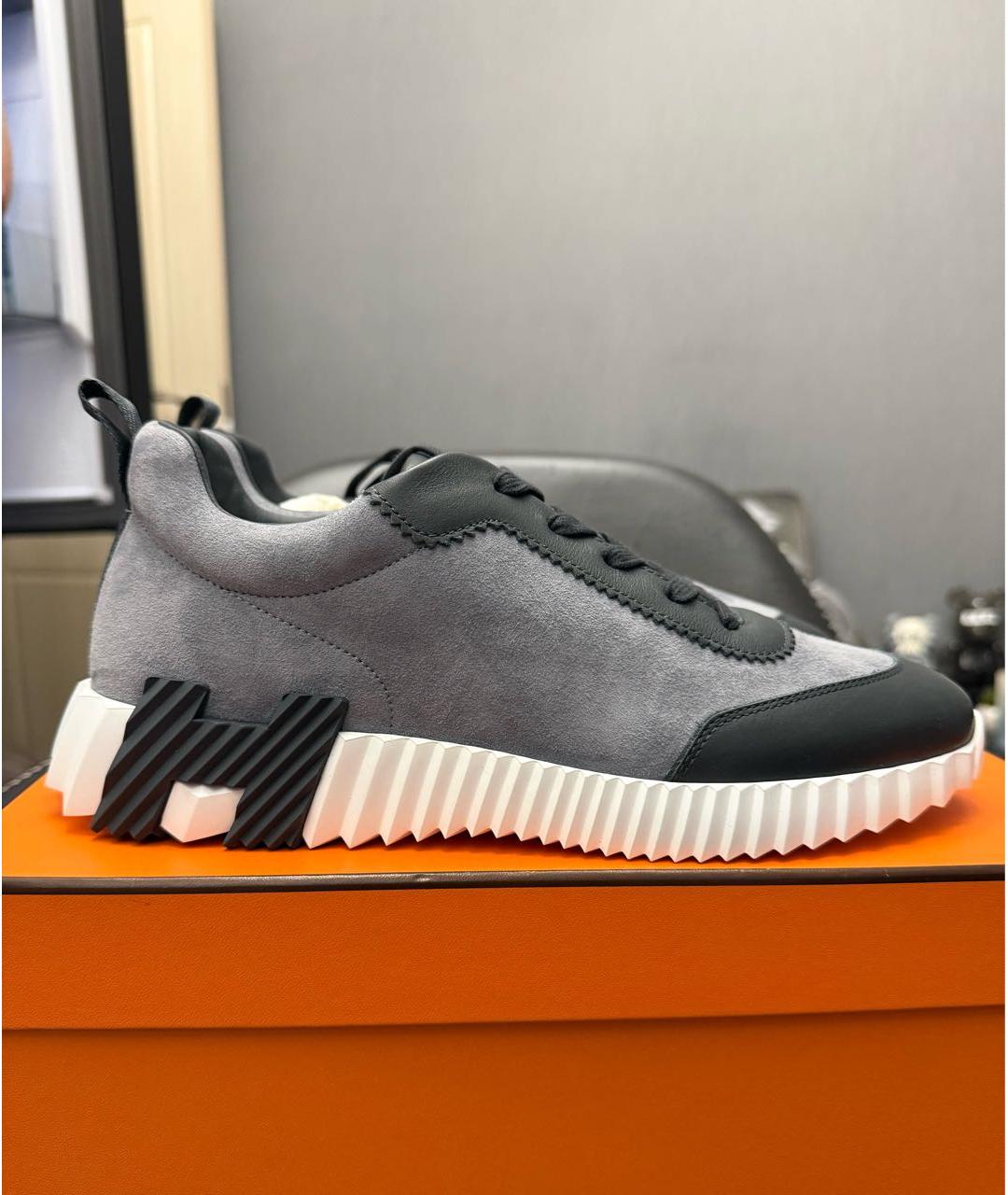 HERMES Серые замшевые низкие кроссовки / кеды, фото 3