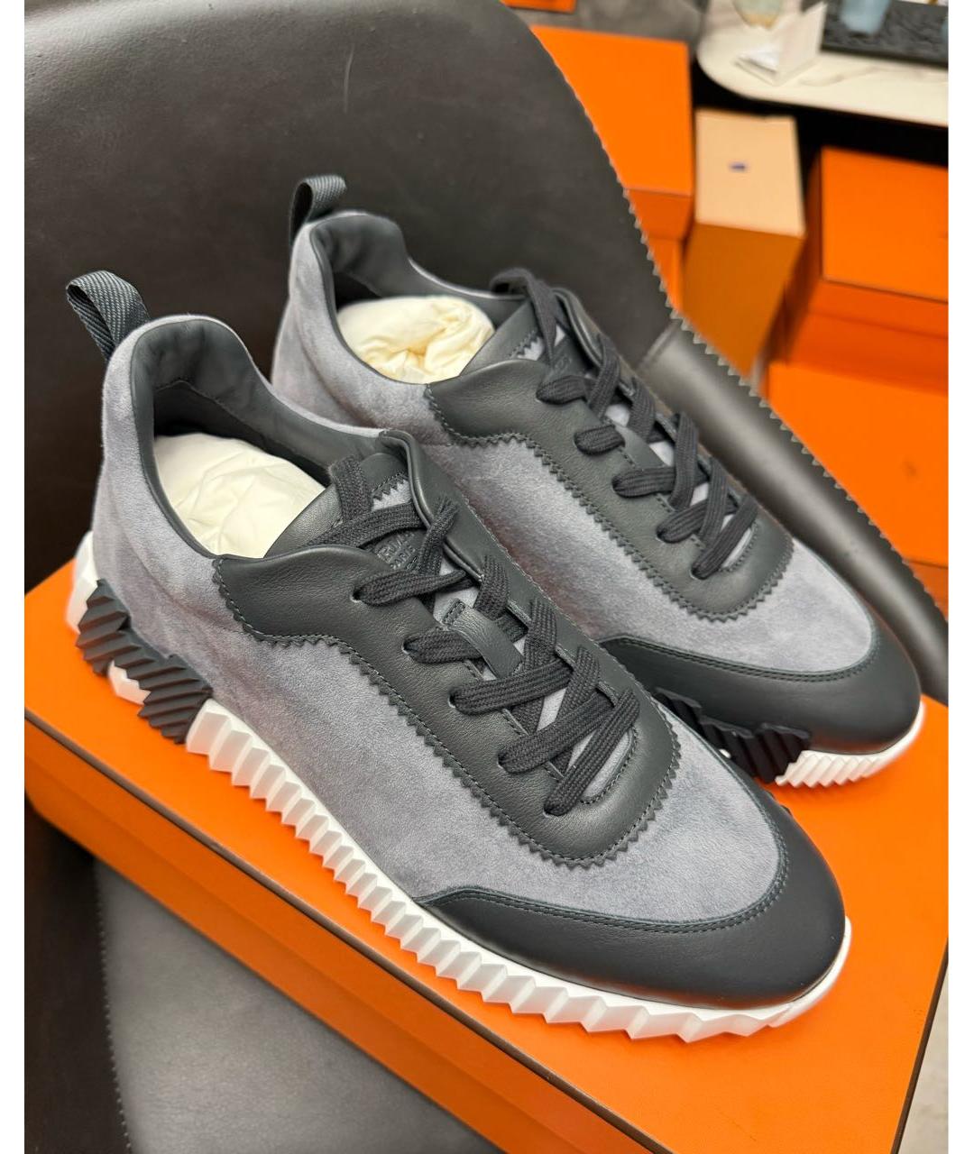 HERMES Серые замшевые низкие кроссовки / кеды, фото 2
