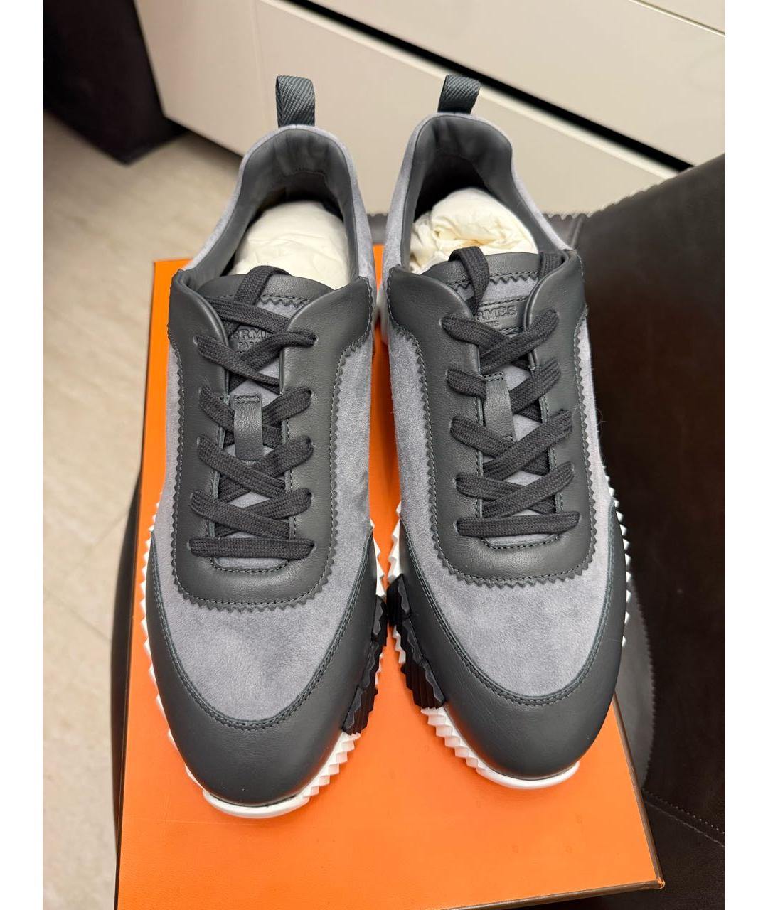 HERMES Серые замшевые низкие кроссовки / кеды, фото 4
