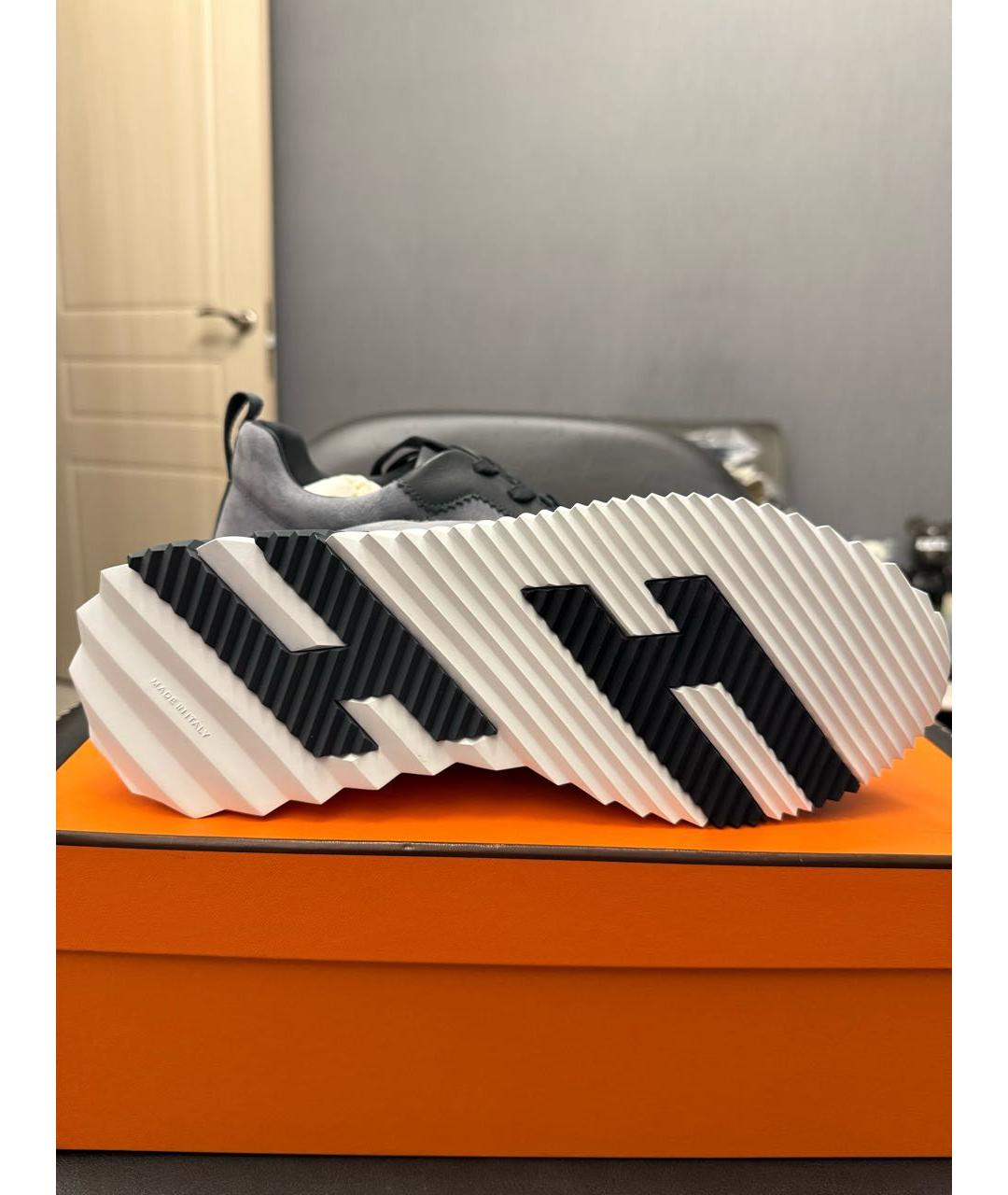 HERMES Серые замшевые низкие кроссовки / кеды, фото 5