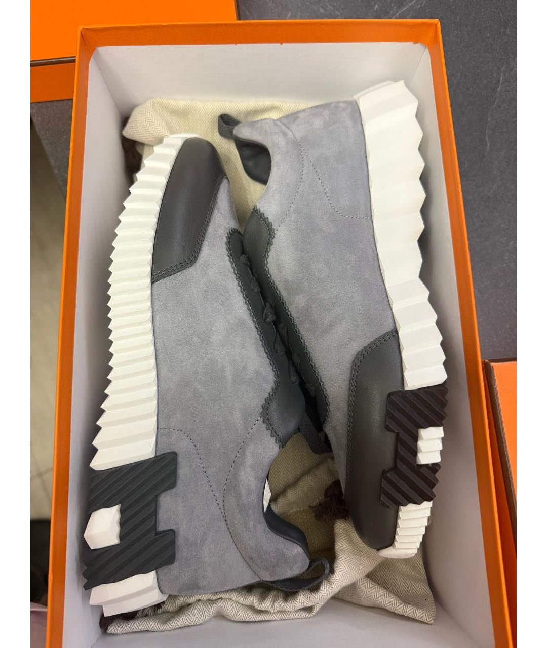 HERMES Серые замшевые низкие кроссовки / кеды, фото 6