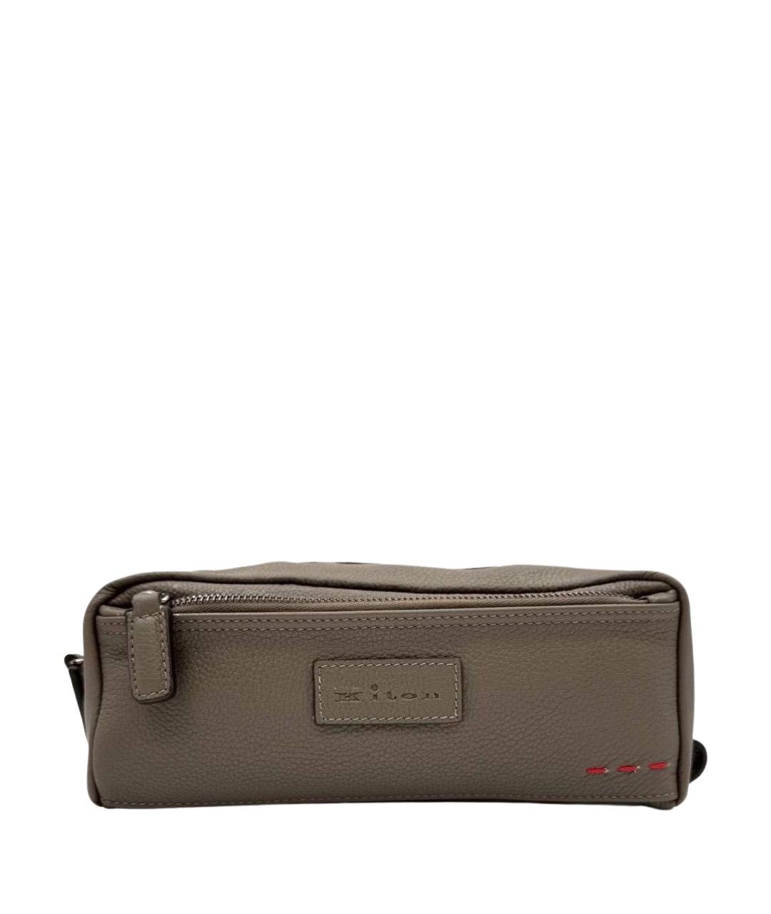 KITON Бежевая кожаная косметичка, фото 1