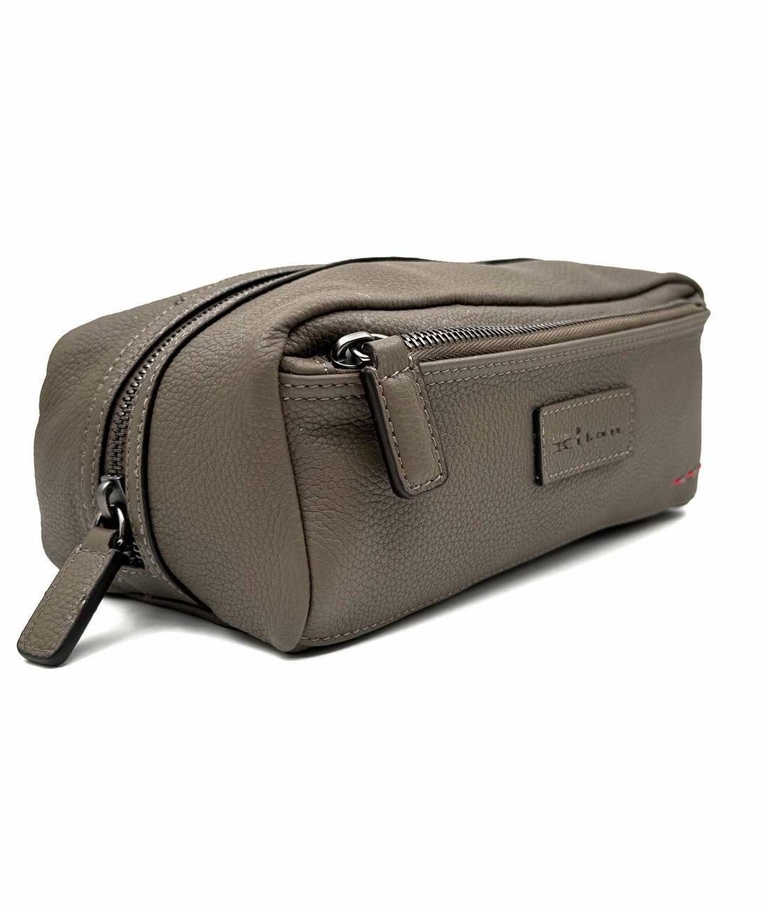 KITON Бежевая кожаная косметичка, фото 3