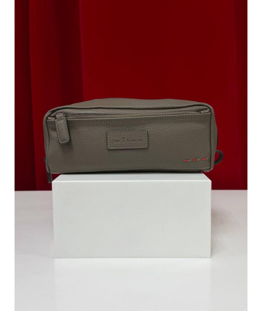 KITON Бежевая кожаная косметичка, фото 6