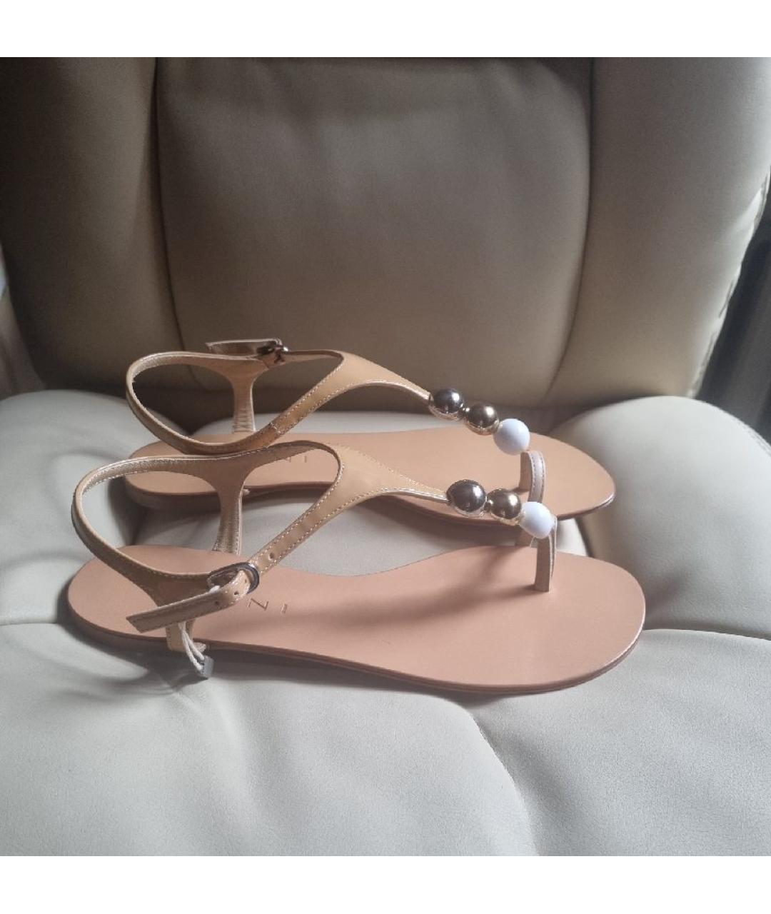 VICINI Бежевые кожаные босоножки, фото 10
