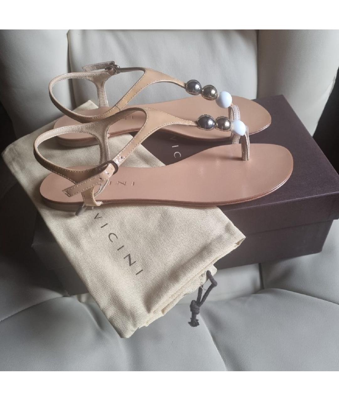 VICINI Бежевые кожаные босоножки, фото 7