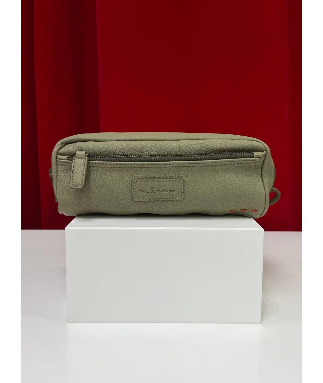 KITON Зеленая кожаная косметичка, фото 6