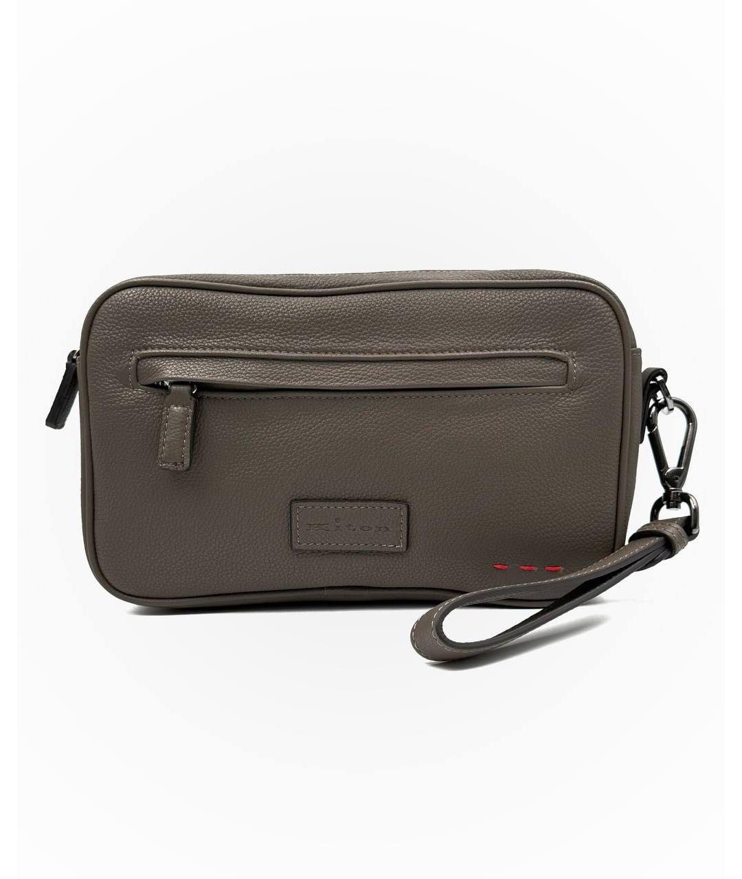 KITON Коричневая кожаная барсетка, фото 6