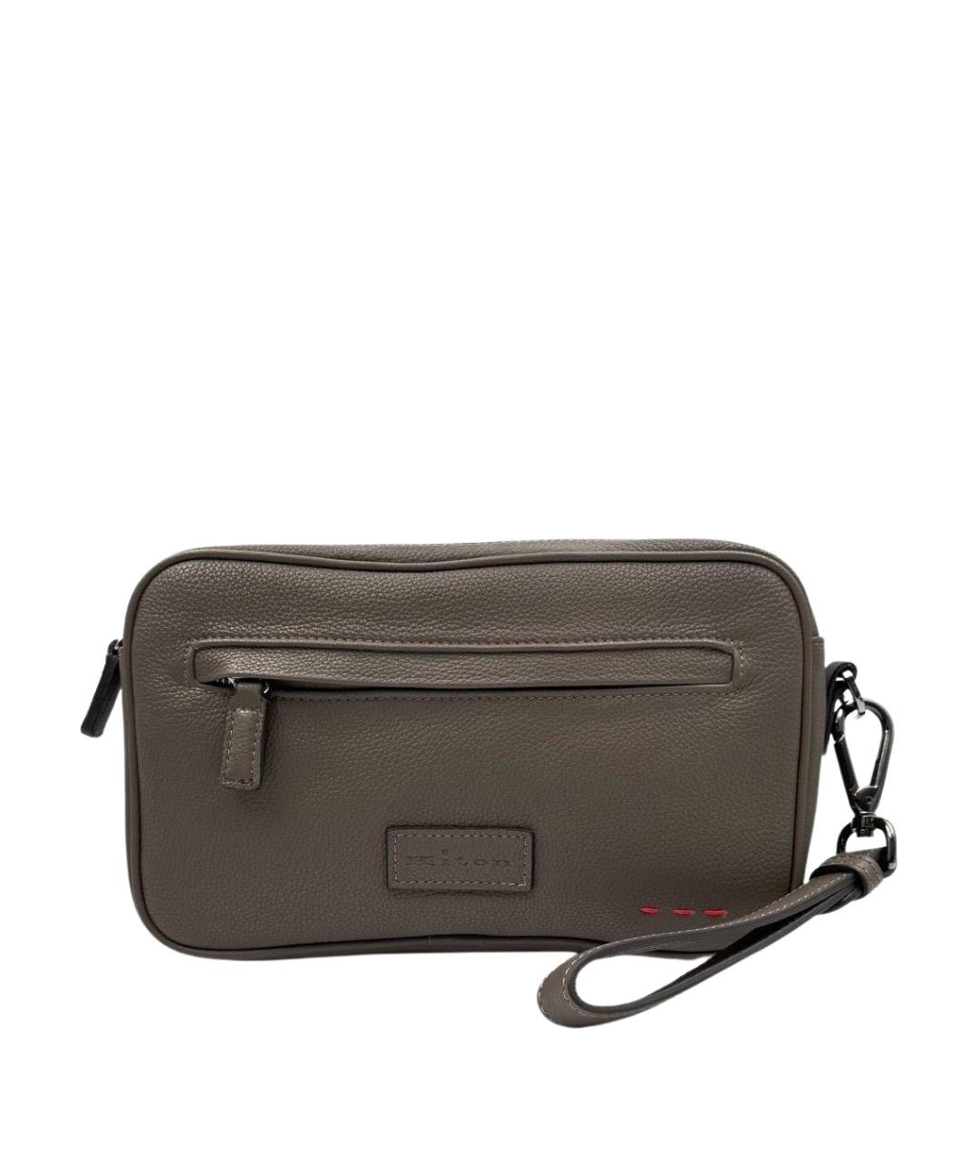 KITON Коричневая кожаная барсетка, фото 1