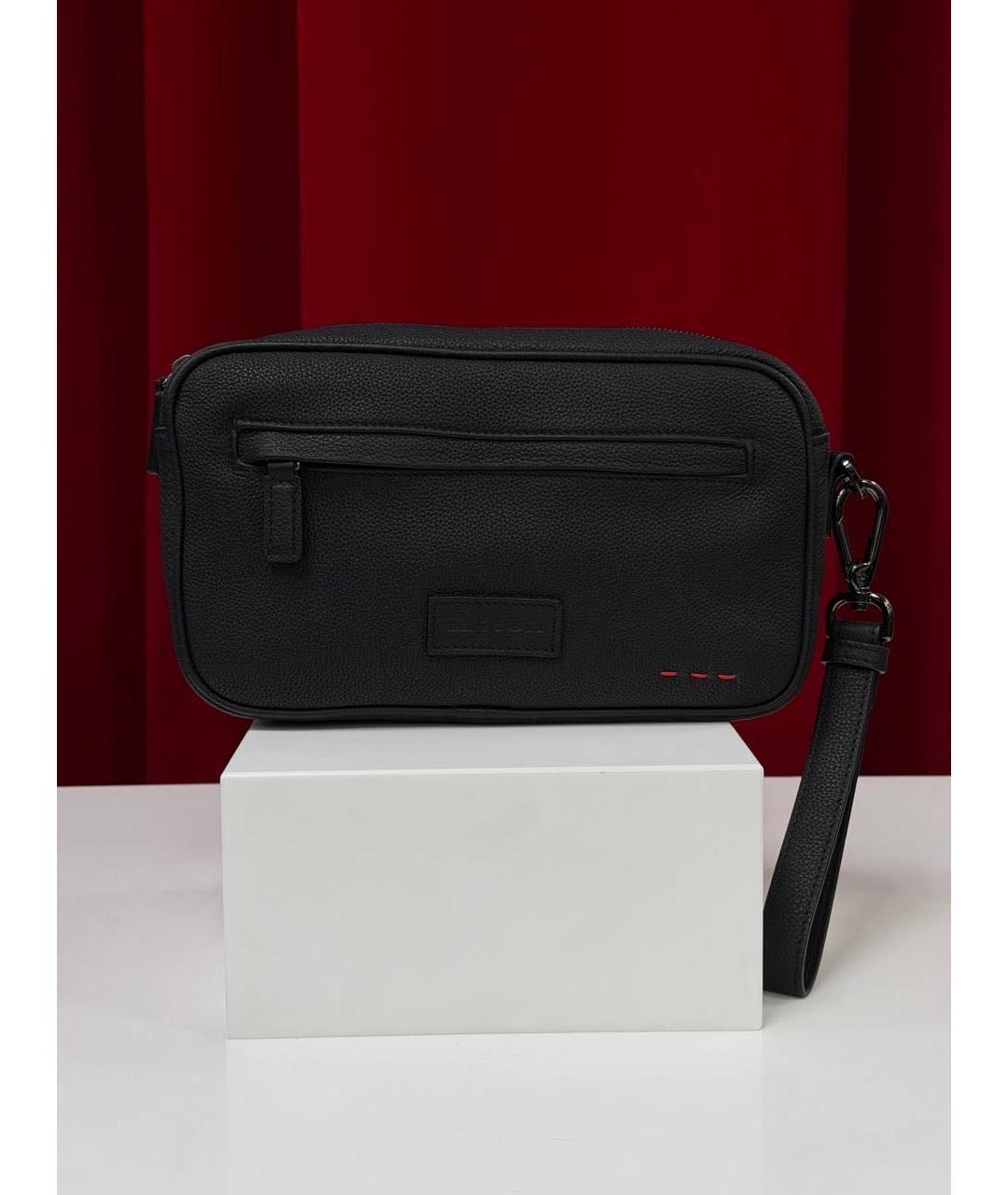 KITON Черная кожаная барсетка, фото 4