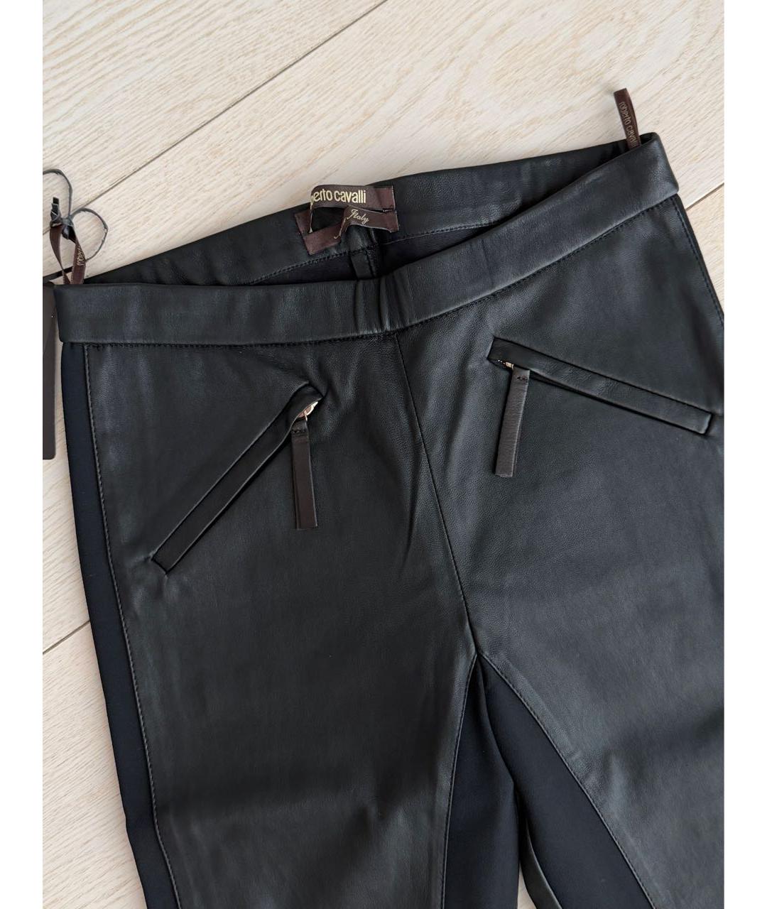 ROBERTO CAVALLI Черные кожаные брюки узкие, фото 3
