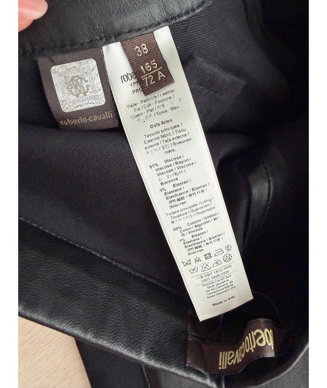 ROBERTO CAVALLI Черные кожаные брюки узкие, фото 4