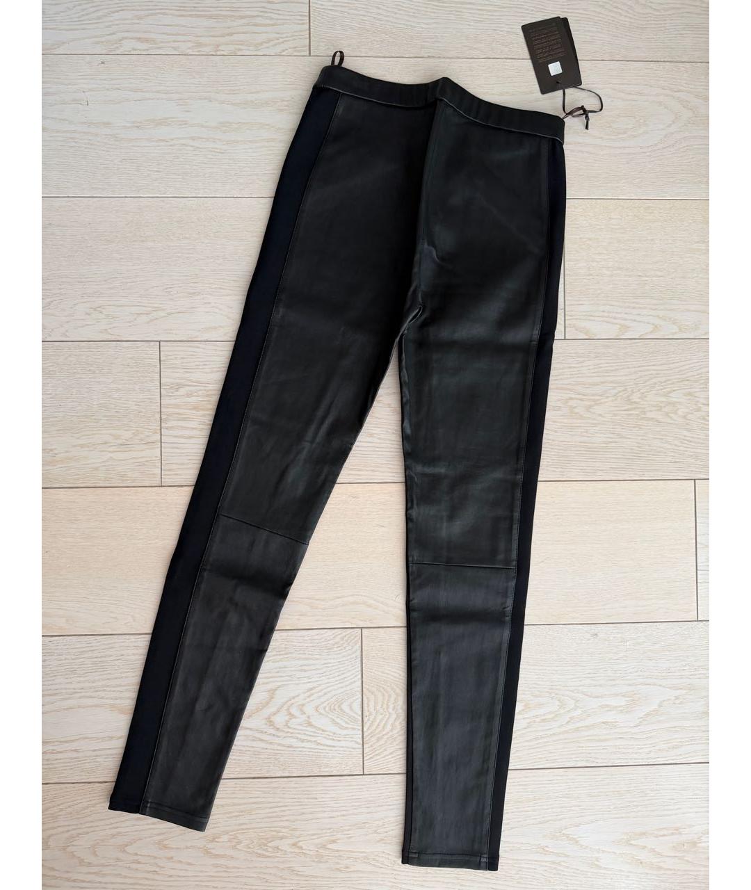 ROBERTO CAVALLI Черные кожаные брюки узкие, фото 2