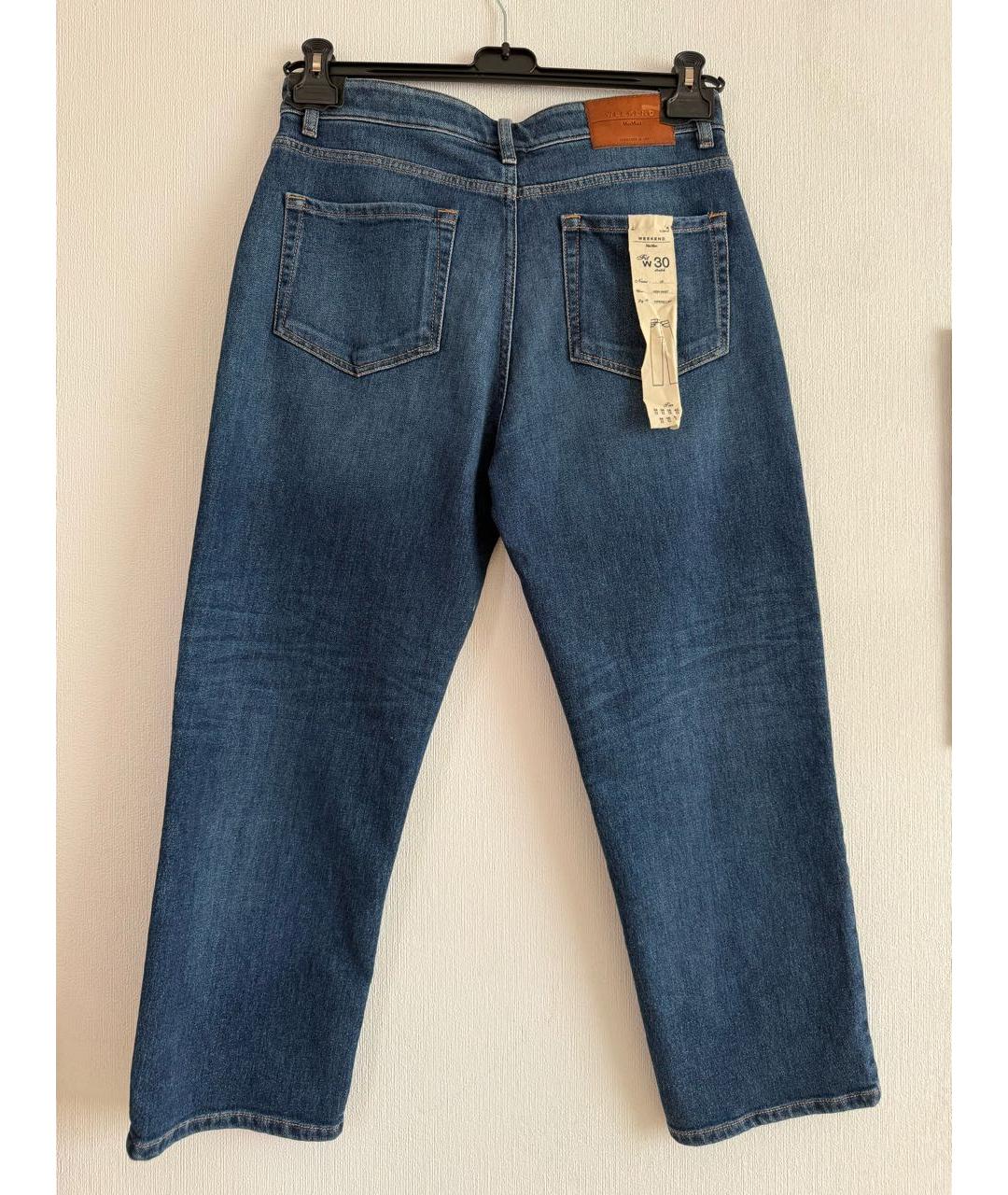 WEEKEND MAX MARA Синие хлопко-эластановые прямые джинсы, фото 2