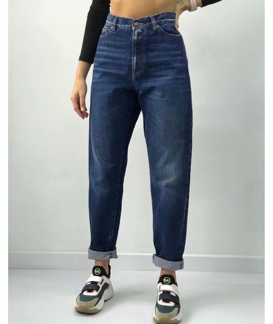 WEEKEND MAX MARA Синие хлопко-эластановые прямые джинсы, фото 7