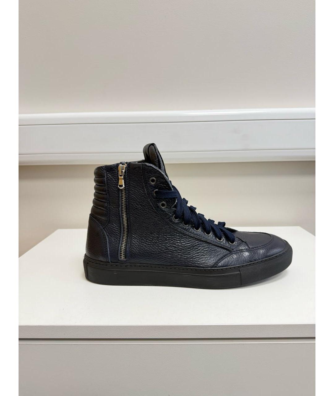 DANIELE ALESSANDRINI Темно-синие кожаные высокие кроссовки / кеды, фото 7