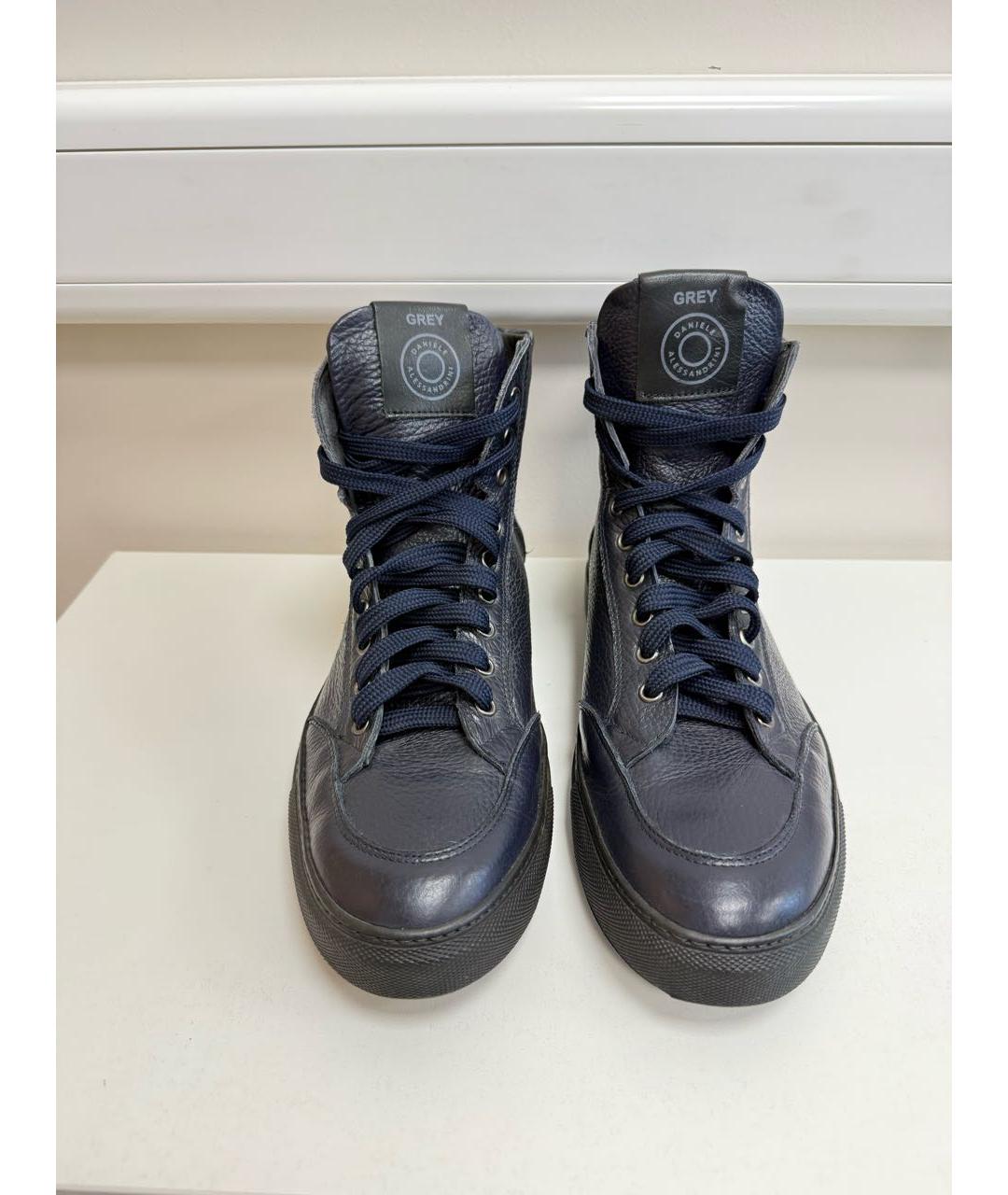 DANIELE ALESSANDRINI Темно-синие кожаные высокие кроссовки / кеды, фото 3