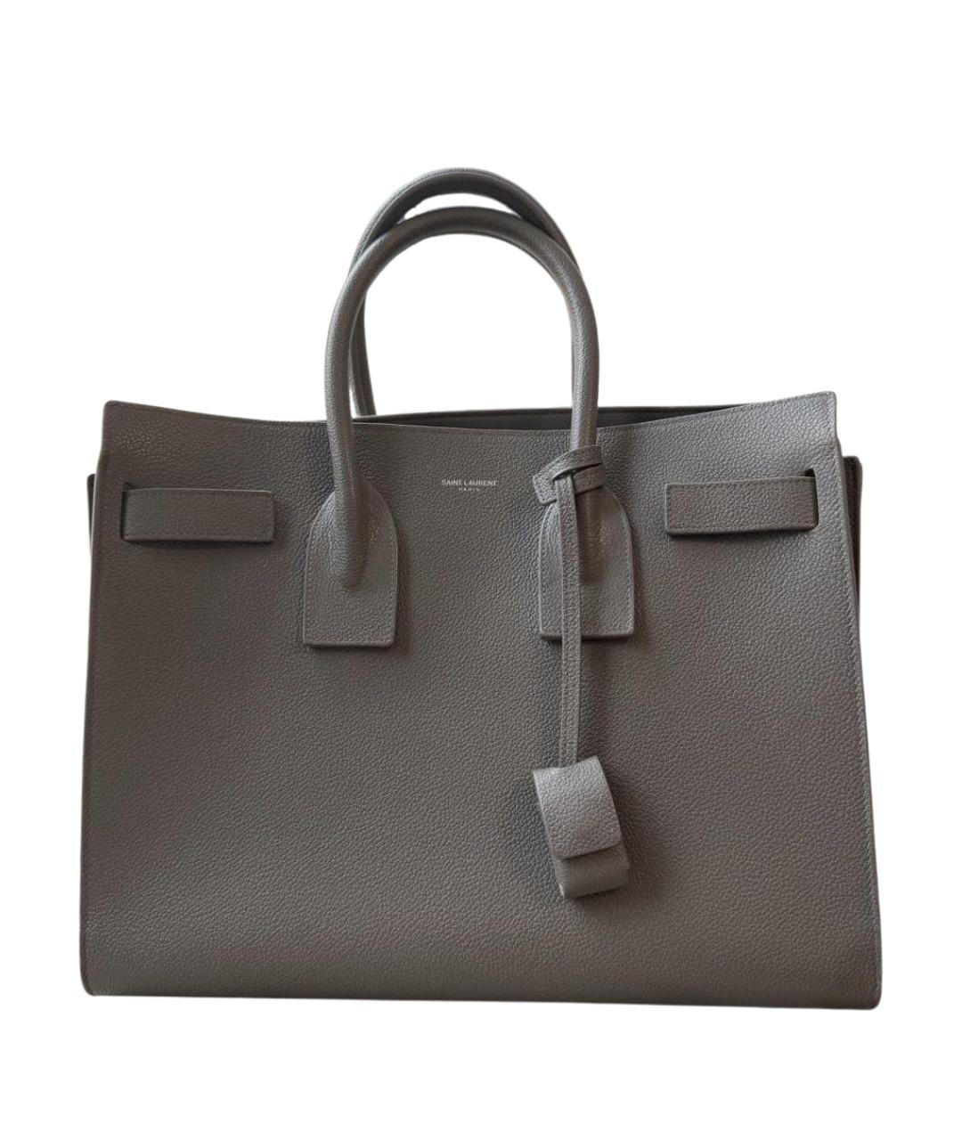 SAINT LAURENT Серая кожаная сумка тоут, фото 1