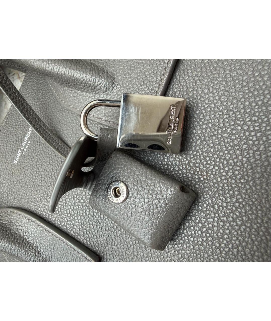 SAINT LAURENT Серая кожаная сумка тоут, фото 8