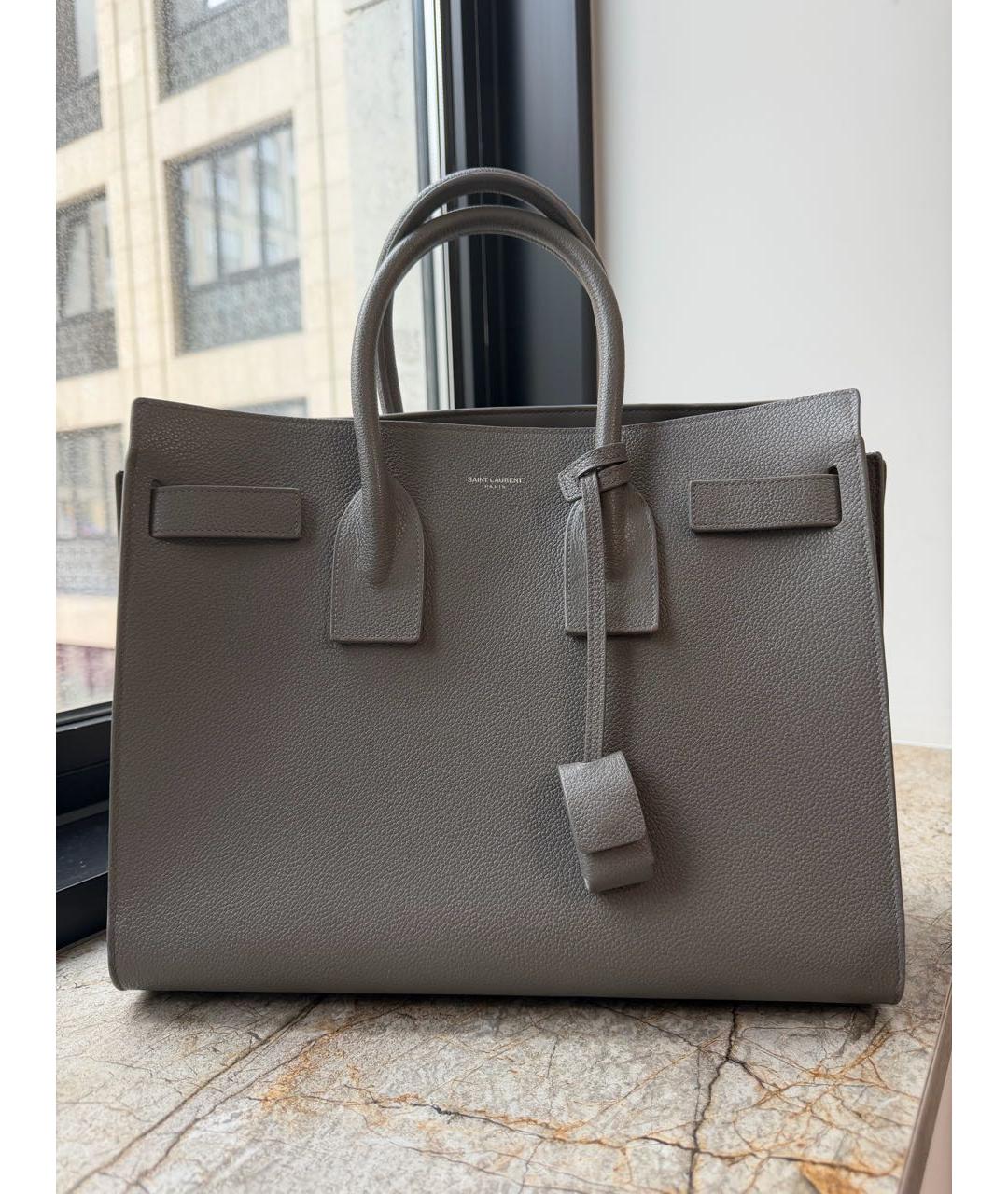 SAINT LAURENT Серая кожаная сумка тоут, фото 9