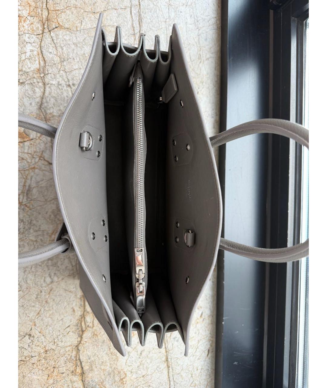 SAINT LAURENT Серая кожаная сумка тоут, фото 4