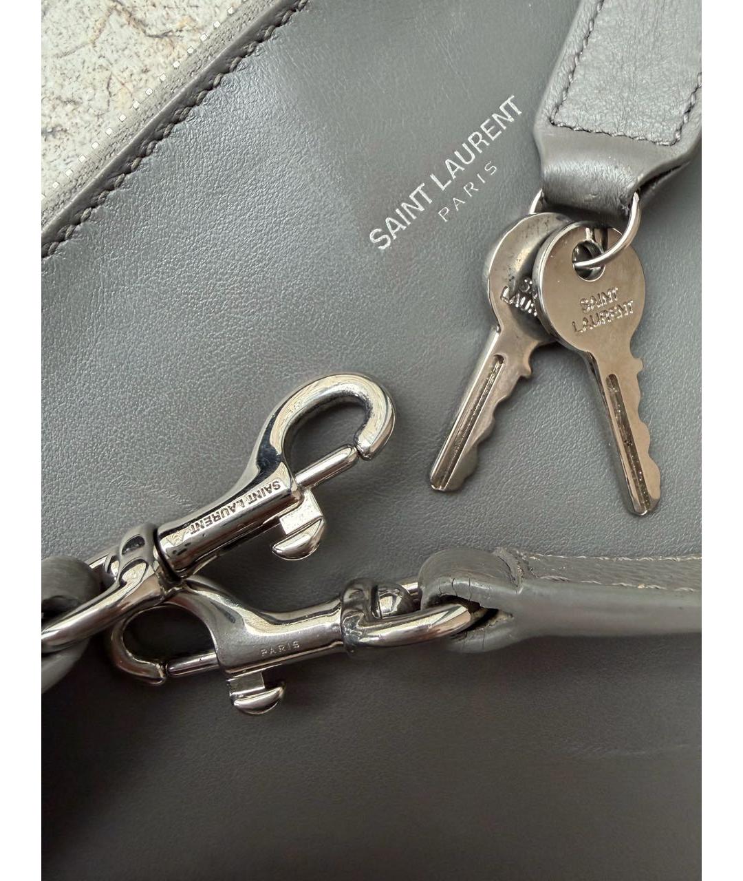 SAINT LAURENT Серая кожаная сумка тоут, фото 7