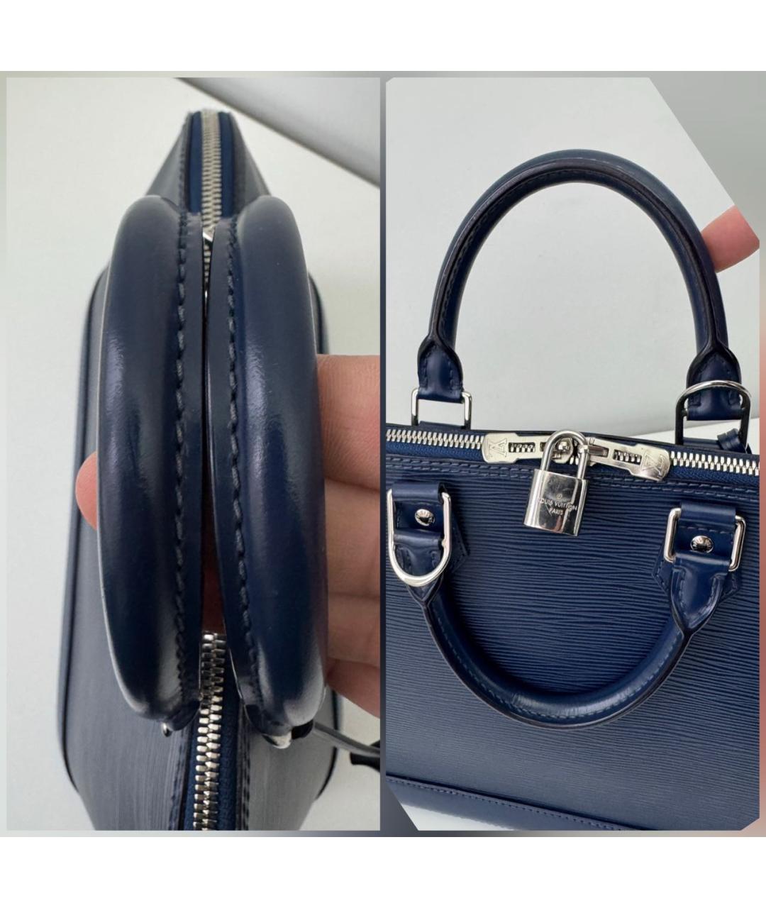 LOUIS VUITTON Темно-синяя кожаная сумка с короткими ручками, фото 6