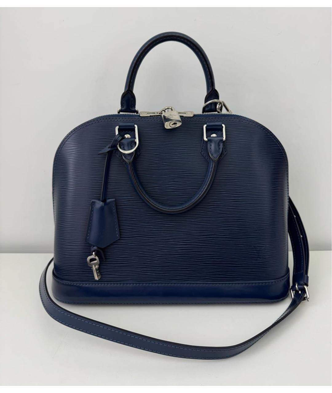 LOUIS VUITTON Темно-синяя кожаная сумка с короткими ручками, фото 9