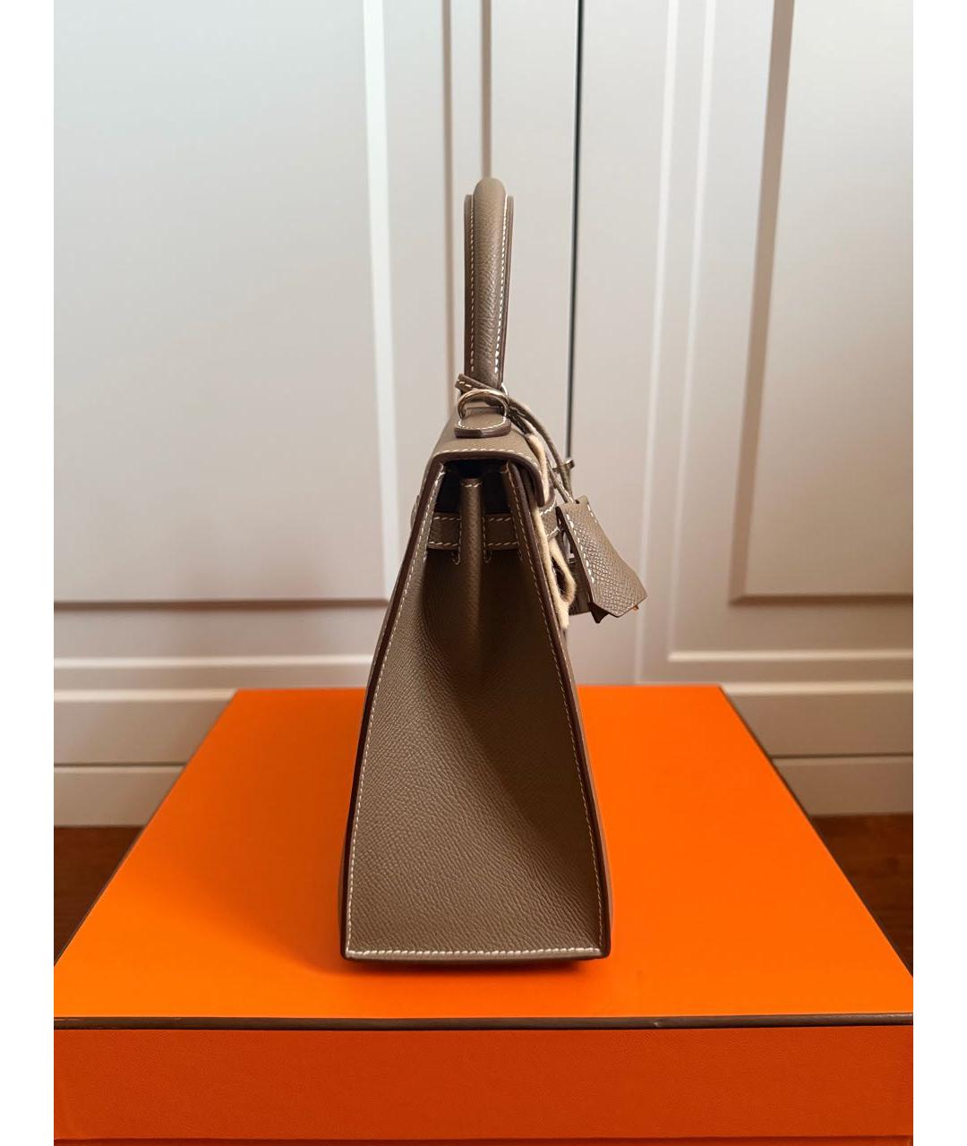 HERMES Серая кожаная сумка с короткими ручками, фото 3