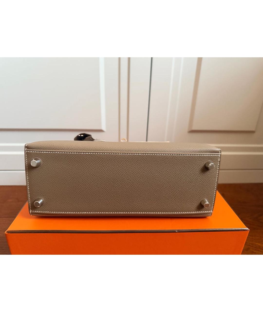 HERMES Серая кожаная сумка с короткими ручками, фото 5