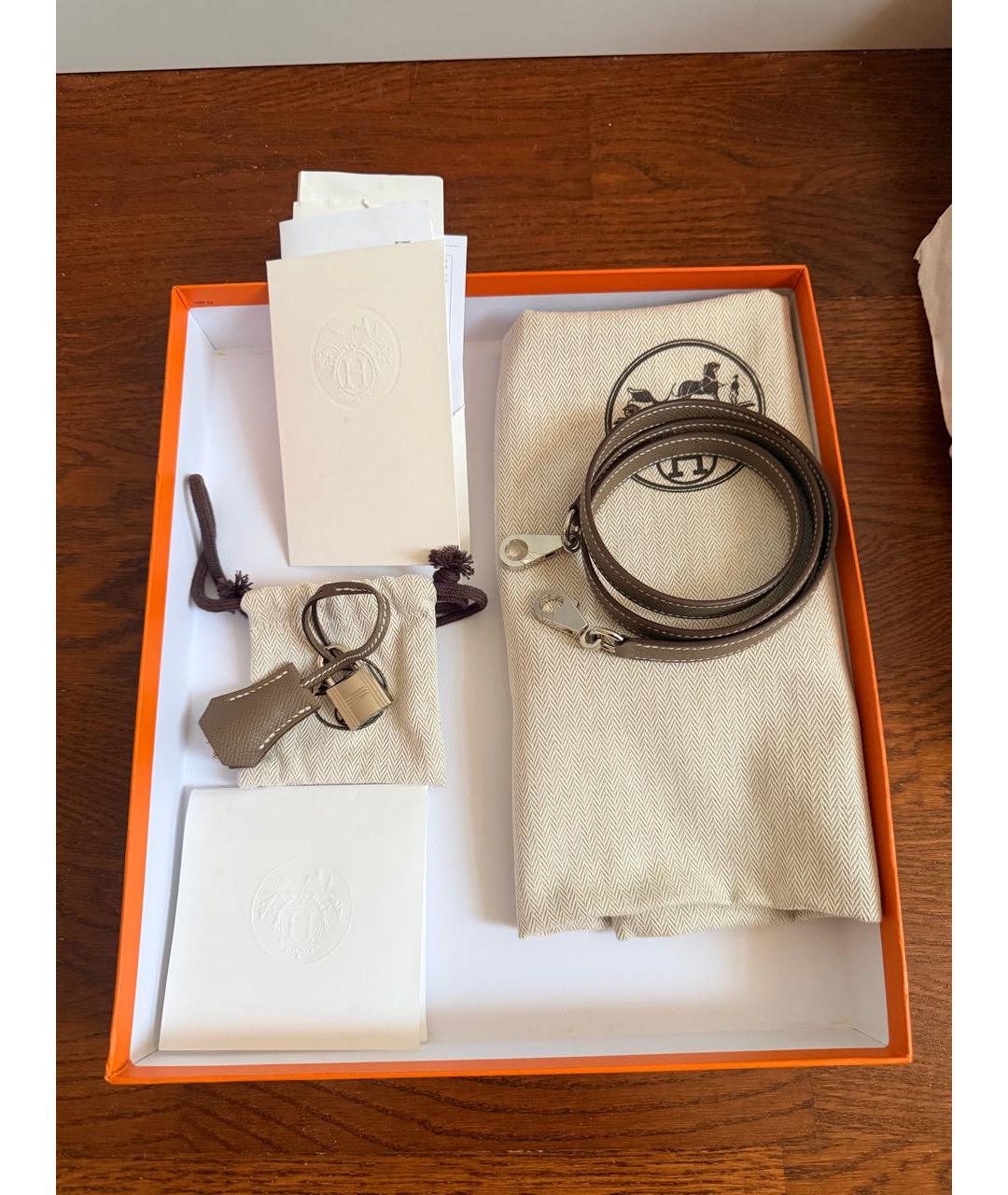 HERMES Серая кожаная сумка с короткими ручками, фото 6