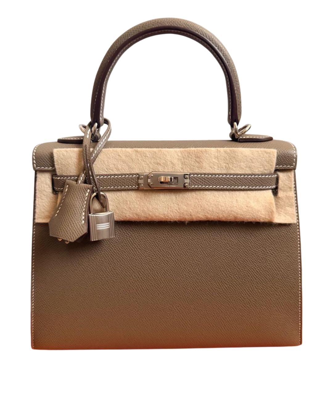 HERMES Серая кожаная сумка с короткими ручками, фото 1