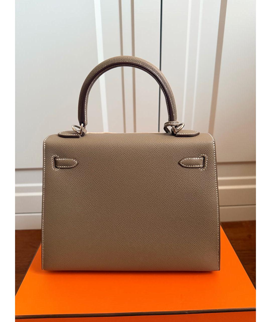 HERMES Серая кожаная сумка с короткими ручками, фото 4