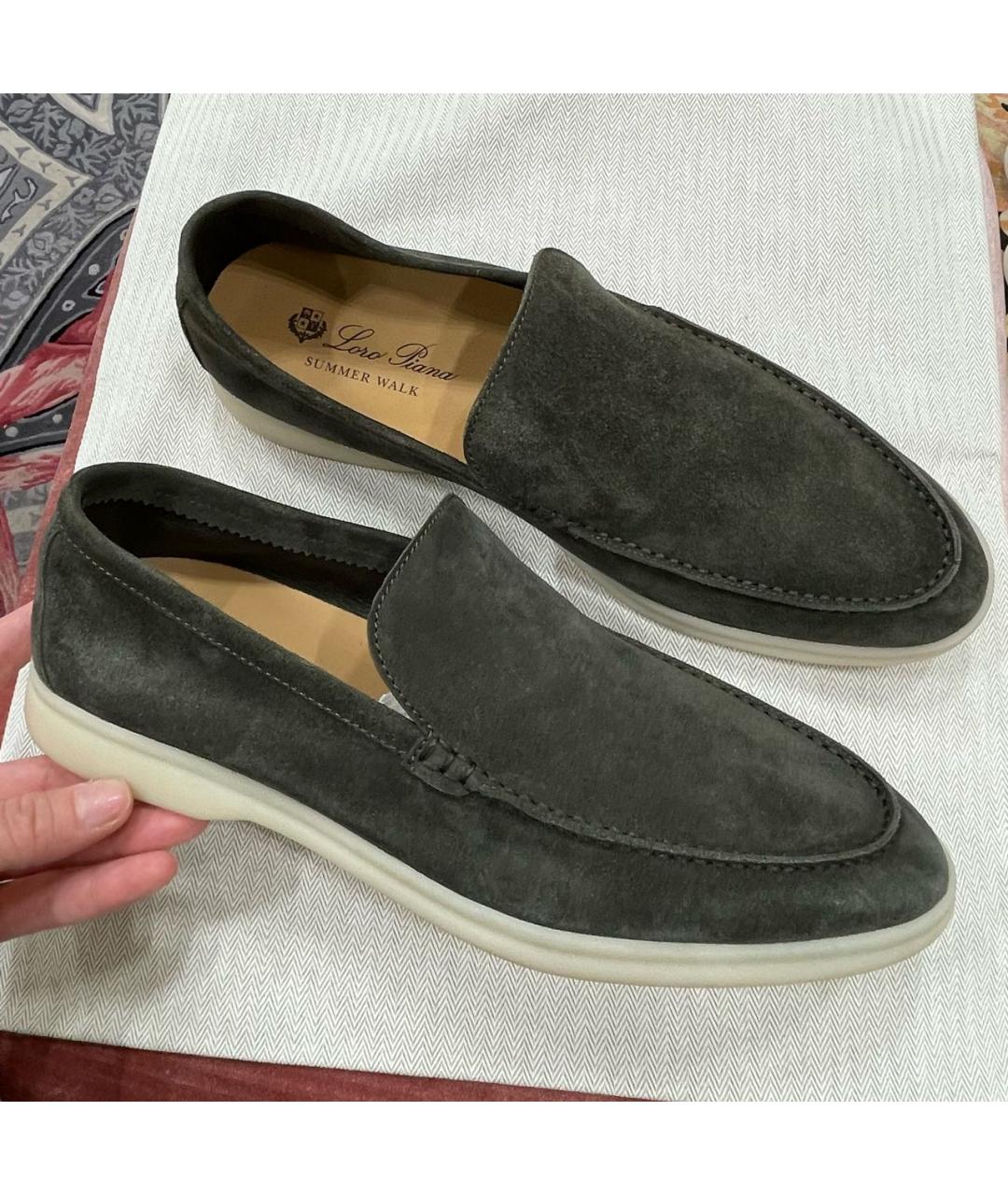 LORO PIANA Хаки замшевые лоферы, фото 5