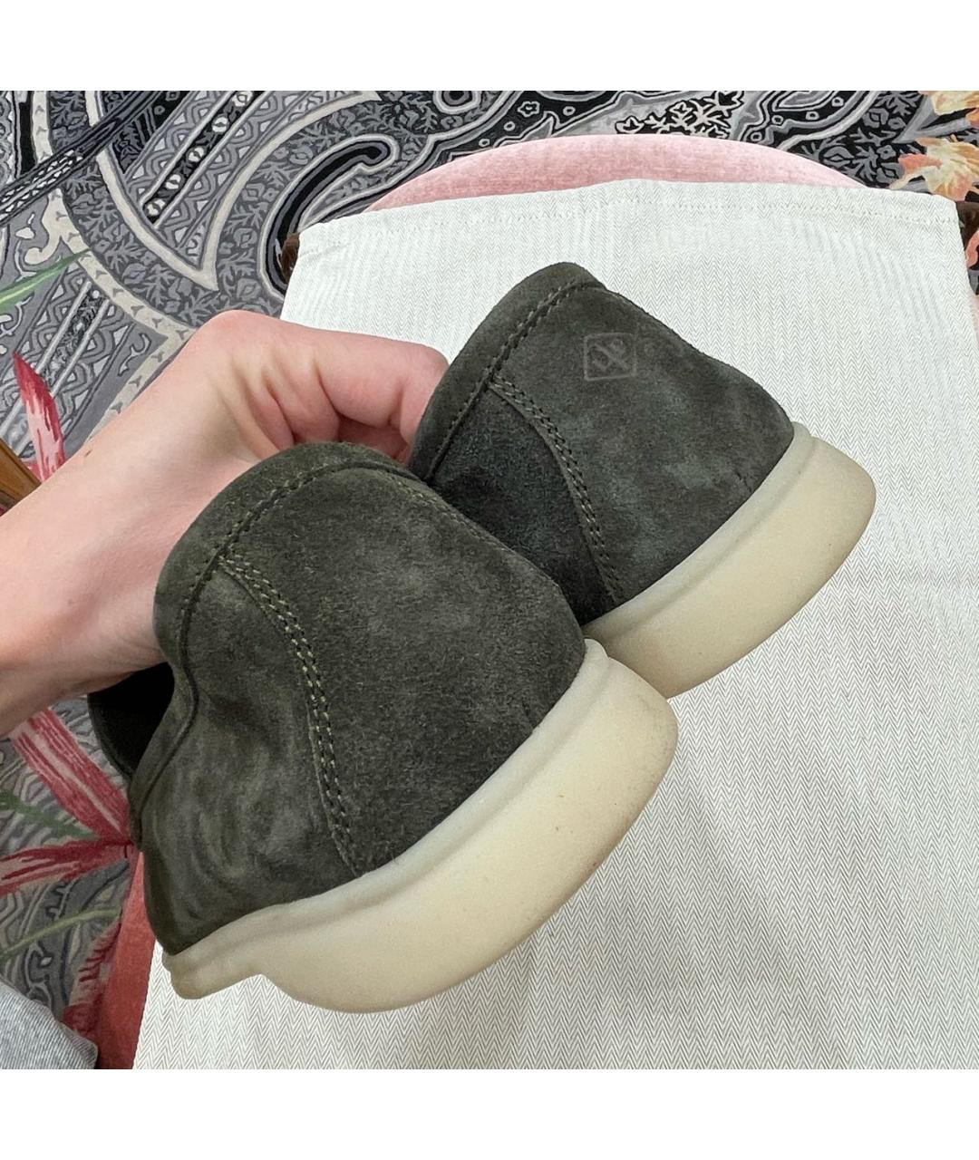 LORO PIANA Хаки замшевые лоферы, фото 3