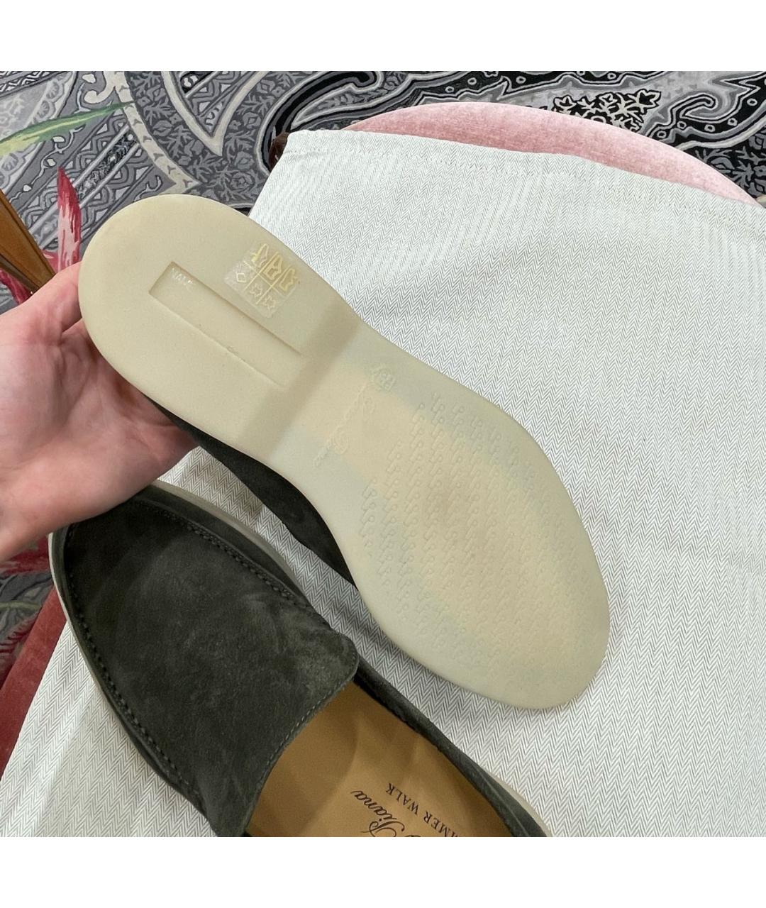 LORO PIANA Хаки замшевые лоферы, фото 4